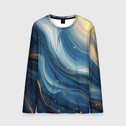 Лонгслив мужской Золотая волнистая текстура на синей ткани, цвет: 3D-принт