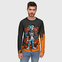 Лонгслив мужской Скелет с тыквами, цвет: 3D-принт — фото 2