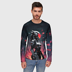 Лонгслив мужской Девушка-андроид в футуристичной броне, цвет: 3D-принт — фото 2
