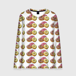 Лонгслив мужской Пончики-фастфуд паттерн, цвет: 3D-принт