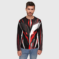 Лонгслив мужской Красно-белый абстрактный демонический шлем, цвет: 3D-принт — фото 2