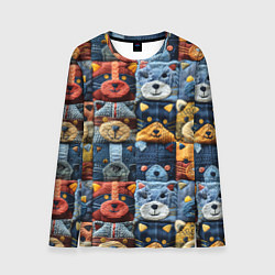 Мужской лонгслив Вязанные еноты на пэчворк