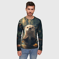 Лонгслив мужской Выдра в летнем пруду, цвет: 3D-принт — фото 2