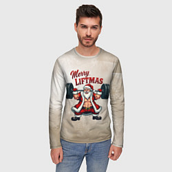 Лонгслив мужской Санта тягает штангу, цвет: 3D-принт — фото 2