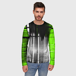 Лонгслив мужской Зелёно-чёрный гранж на белом фоне, цвет: 3D-принт — фото 2