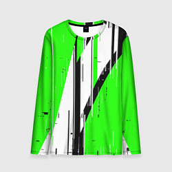 Лонгслив мужской Black and white vertical stripes on a green backgr, цвет: 3D-принт