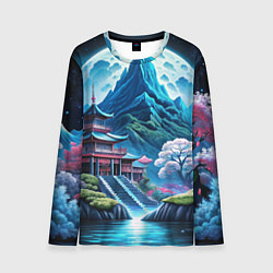 Мужской лонгслив Пейзаж Японии и горы