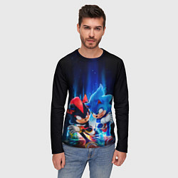 Лонгслив мужской Соник и Шэдоу бегут наперегонки, цвет: 3D-принт — фото 2