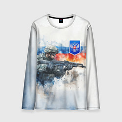 Лонгслив мужской Русский солдат и синий герб РФ, цвет: 3D-принт