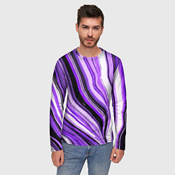 Лонгслив мужской Волнистые вертикальные чёрно-фиолетовые полосы, цвет: 3D-принт — фото 2