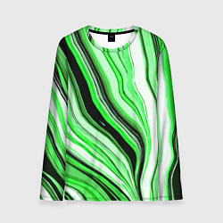 Лонгслив мужской Волнистые вертикальные чёрно-зелёные полосы, цвет: 3D-принт