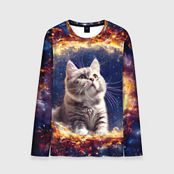Лонгслив мужской Кошка шиншилла в космосе, цвет: 3D-принт