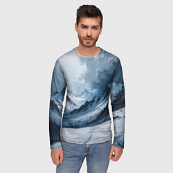Лонгслив мужской Зимний горный пейзаж маслом, цвет: 3D-принт — фото 2