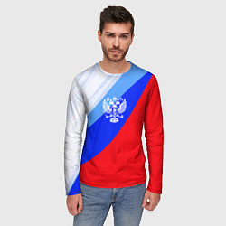 Лонгслив мужской Герб России на фоне цветов Российского флага, цвет: 3D-принт — фото 2