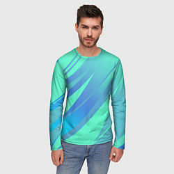 Лонгслив мужской Нежный голубой с полосами градиент, цвет: 3D-принт — фото 2