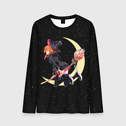 Лонгслив мужской Ведьма с яблоком летит на метле, цвет: 3D-принт