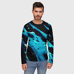 Лонгслив мужской Синие волны краски на черном, цвет: 3D-принт — фото 2