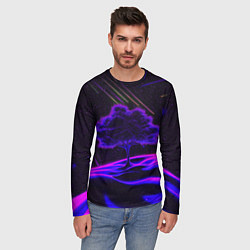 Лонгслив мужской Дерево и звездопад неоновый космос, цвет: 3D-принт — фото 2