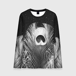 Лонгслив мужской Изогнутые белые перья павлина - чб иллюстрация, цвет: 3D-принт