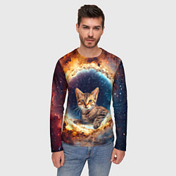 Лонгслив мужской Сингапурская кошка в космосе, цвет: 3D-принт — фото 2