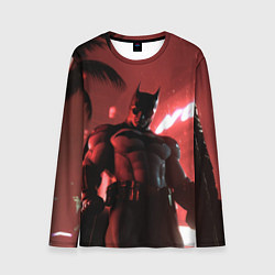 Лонгслив мужской Бэтмен красный ночной город, цвет: 3D-принт