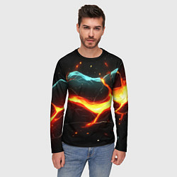 Лонгслив мужской Лава в черной текстуре, цвет: 3D-принт — фото 2
