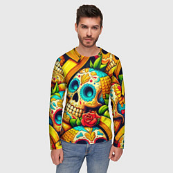 Лонгслив мужской Colorfull skulls and bananas - pop art pattern, цвет: 3D-принт — фото 2