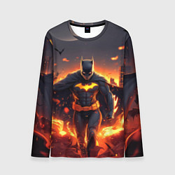 Лонгслив мужской Бэтмен - летучие мыши и огонь, цвет: 3D-принт