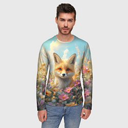 Лонгслив мужской Лиса в цветочном поле, цвет: 3D-принт — фото 2