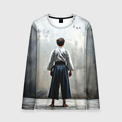 Лонгслив мужской Боец айкидо на сером, цвет: 3D-принт