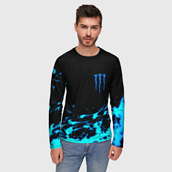 Лонгслив мужской Monster energy голубые краски, цвет: 3D-принт — фото 2