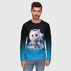 Лонгслив мужской Милый белый котёнок космонавт, цвет: 3D-принт — фото 2