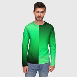 Лонгслив мужской Чёрно-зелёный градиент пополам, цвет: 3D-принт — фото 2