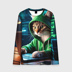 Лонгслив мужской Котенок хакер за ноутбуком, цвет: 3D-принт