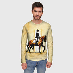 Лонгслив мужской Конный спорт на бежевом, цвет: 3D-принт — фото 2