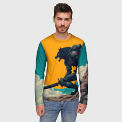 Лонгслив мужской Киберчеловек-волк, цвет: 3D-принт — фото 2