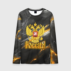 Лонгслив мужской Россия черно-желтый фон, цвет: 3D-принт