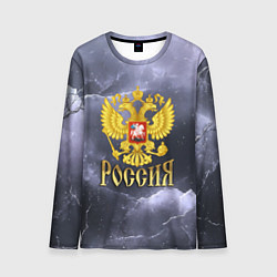 Лонгслив мужской Герб России фиолетовое небо с молниями, цвет: 3D-принт