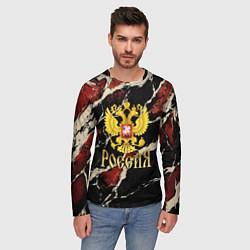 Лонгслив мужской Россия - черно-красный фон, цвет: 3D-принт — фото 2