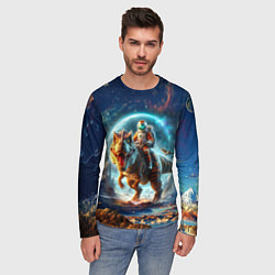 Лонгслив мужской Космонавт на тираннозавре - затерянная планета, цвет: 3D-принт — фото 2