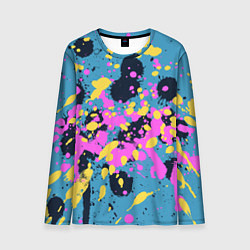 Лонгслив мужской Брызги краски розовой желтой и темно синей, цвет: 3D-принт