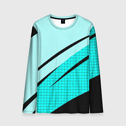 Мужской лонгслив Абстрактный чёрно-голубой с полосами