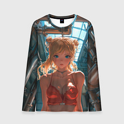 Лонгслив мужской Рыжая девушка на фоне труб, цвет: 3D-принт
