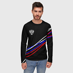 Лонгслив мужской Герб и полосы цветов флага на чёрном, цвет: 3D-принт — фото 2