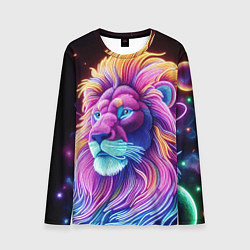 Лонгслив мужской Космический неоновый лев - нейроарт фантазия, цвет: 3D-принт