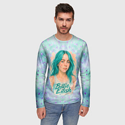 Лонгслив мужской Билли Айлиш бирюзовые волосы, цвет: 3D-принт — фото 2