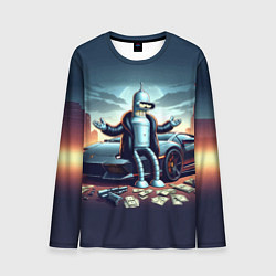 Лонгслив мужской Бендер рядом с Ламбо и рассыпанным баблом, цвет: 3D-принт