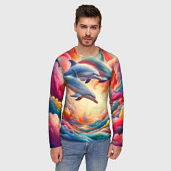 Лонгслив мужской Три небесных дельфина - нейроарт фантазия, цвет: 3D-принт — фото 2
