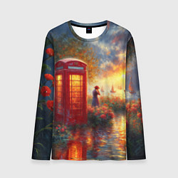Лонгслив мужской Пейзаж с красной телефонной будкой, цвет: 3D-принт
