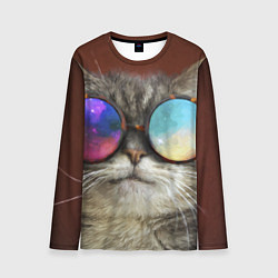 Лонгслив мужской A Cat with multicolored glasses, цвет: 3D-принт